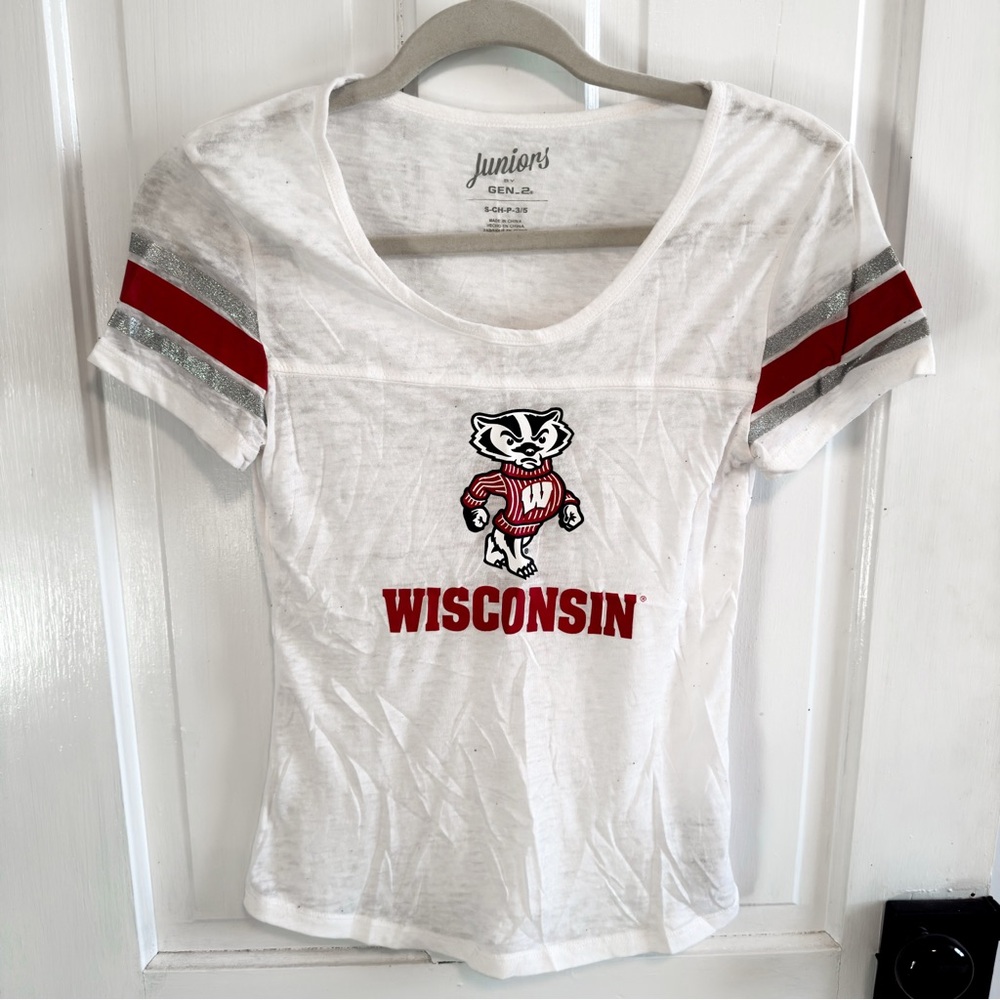 White and Red Wisconsin Badgers Graphic Tee